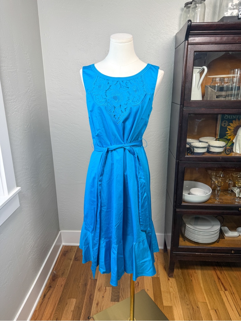 Talbots Blue Cotton Eyelet Embroidered Fit & Flare Midi Dress Size 4
